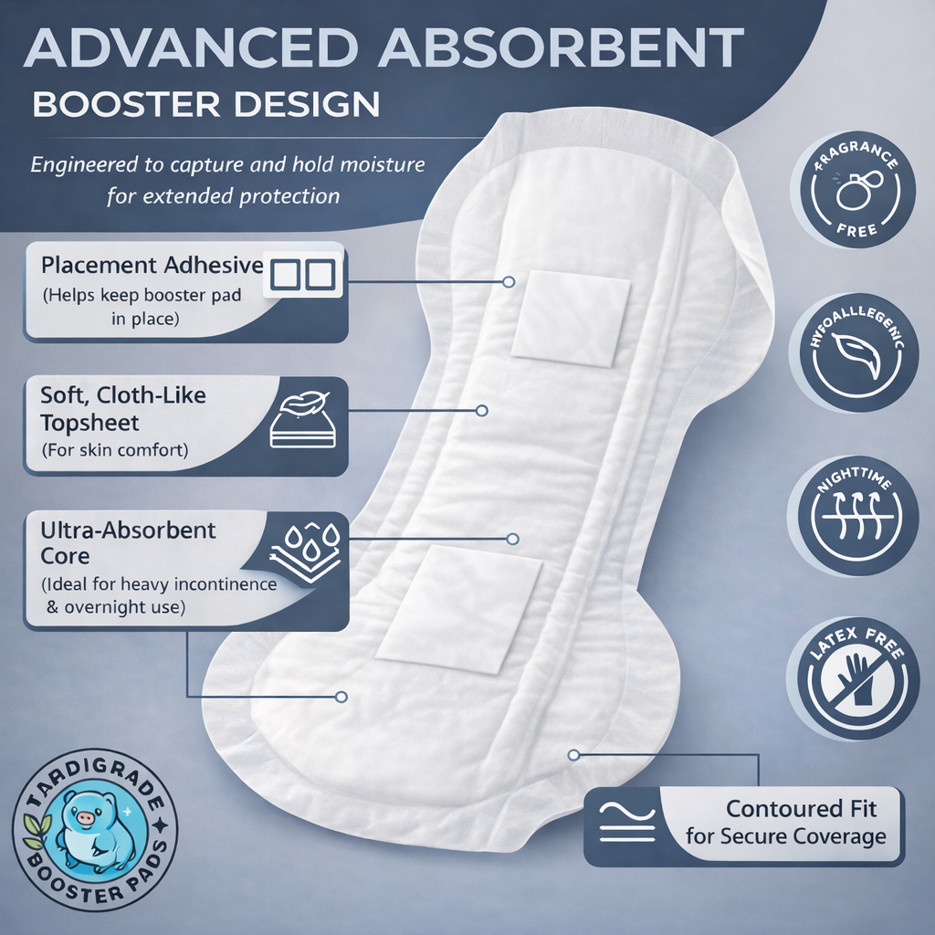 Tardigrade Booster Pad - Overnight Incontinence Pad, Heavy Absorbency, Large Size, Up to 4 Cups