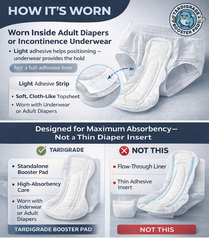 Tardigrade Booster Pad - Overnight Incontinence Pad, Heavy Absorbency, Large Size, Up to 4 Cups